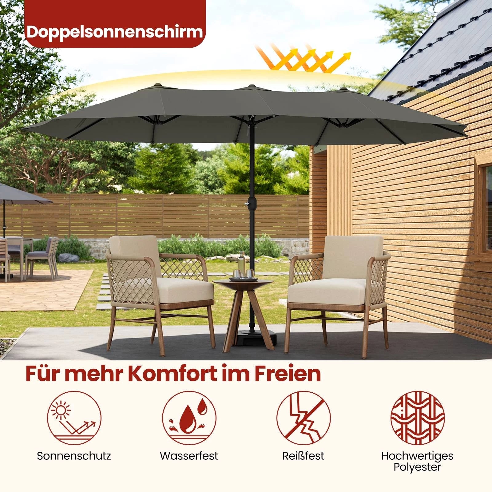 EUGAD Sonnenschirm, Outdoor-Sonnenschutz UPF50+, mit Kurbelmechanismus