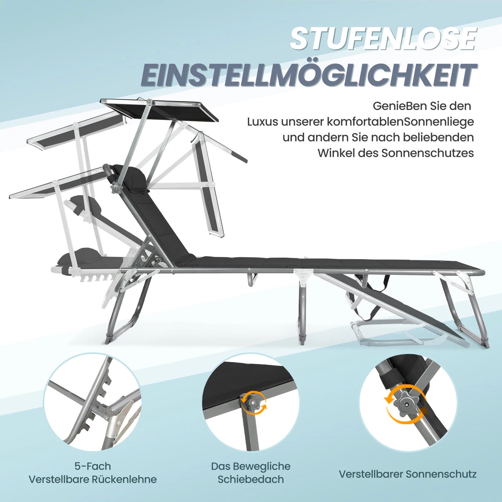 HOMECALL Gartenliege Sonnenliege AluLiege Liegestuhl Strandliege Liegen klappbar