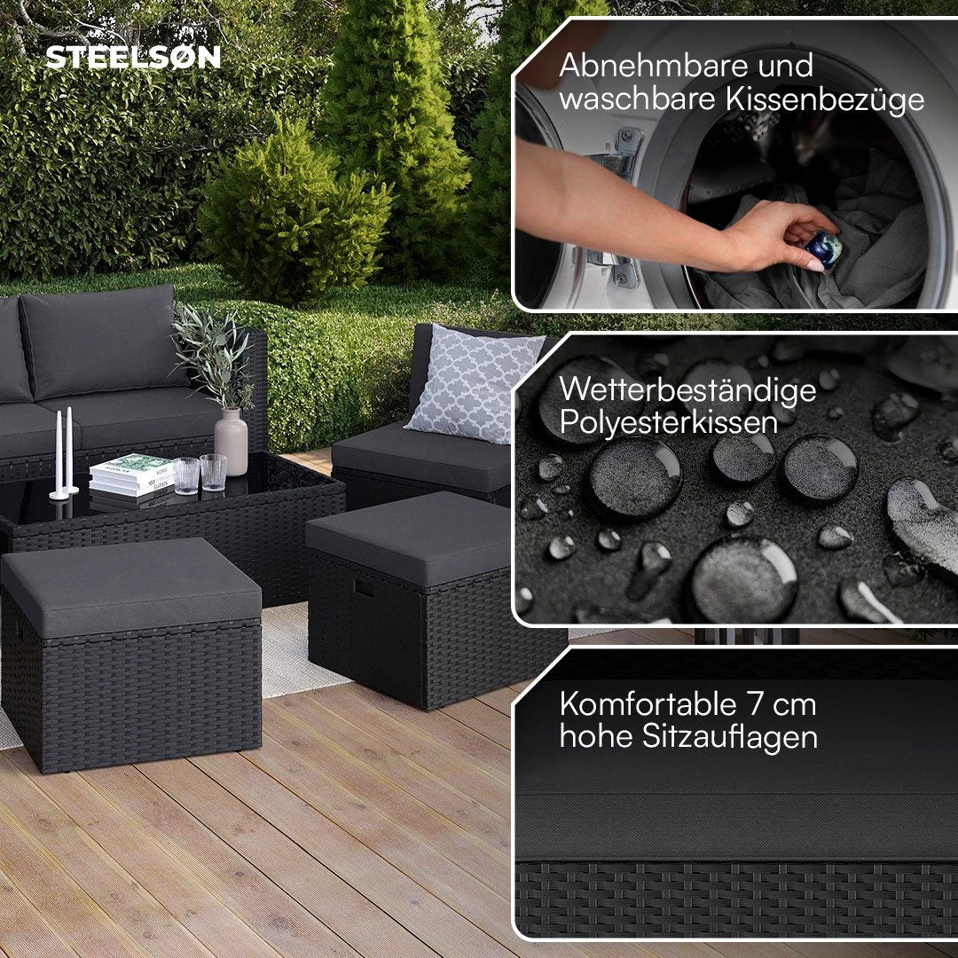 STEELSØN Gartenlounge-Set Noctura , Polyrattan Sitzgruppe, schwarz ... mehr