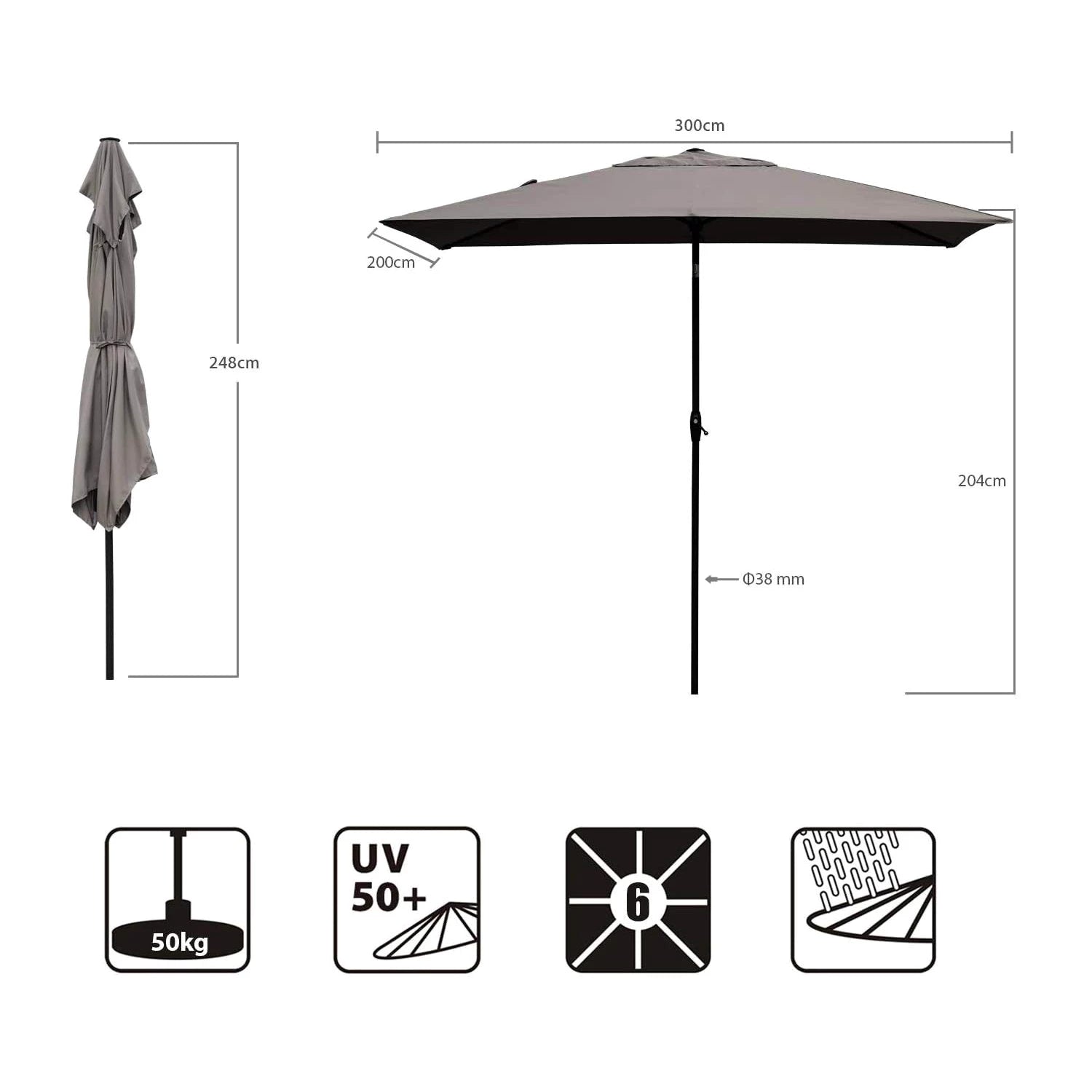 SEKEY Sonnenschirm Rechteckige Sonnenschirme Kippbar mit Kurbel Gartenschirm groß Sonnenschutz