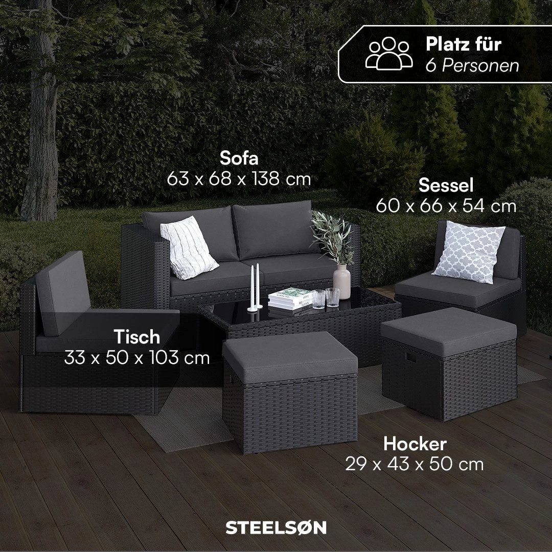 STEELSØN Gartenlounge-Set Noctura , Polyrattan Sitzgruppe, schwarz ... mehr