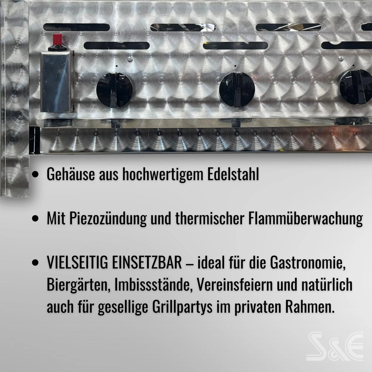 BlueCraft Gasgrill 3 flammig Brenner Edelstahl Gastrobräter Profi Gastrogasgrill mit Rost