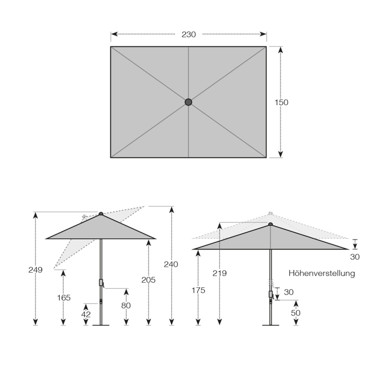 Knirps Sonnenschirm / Kurbelschirm &quot;Automatic 230 x 150&quot; mit Höhenverstellung (bordeaux, 230 x 150 cm)