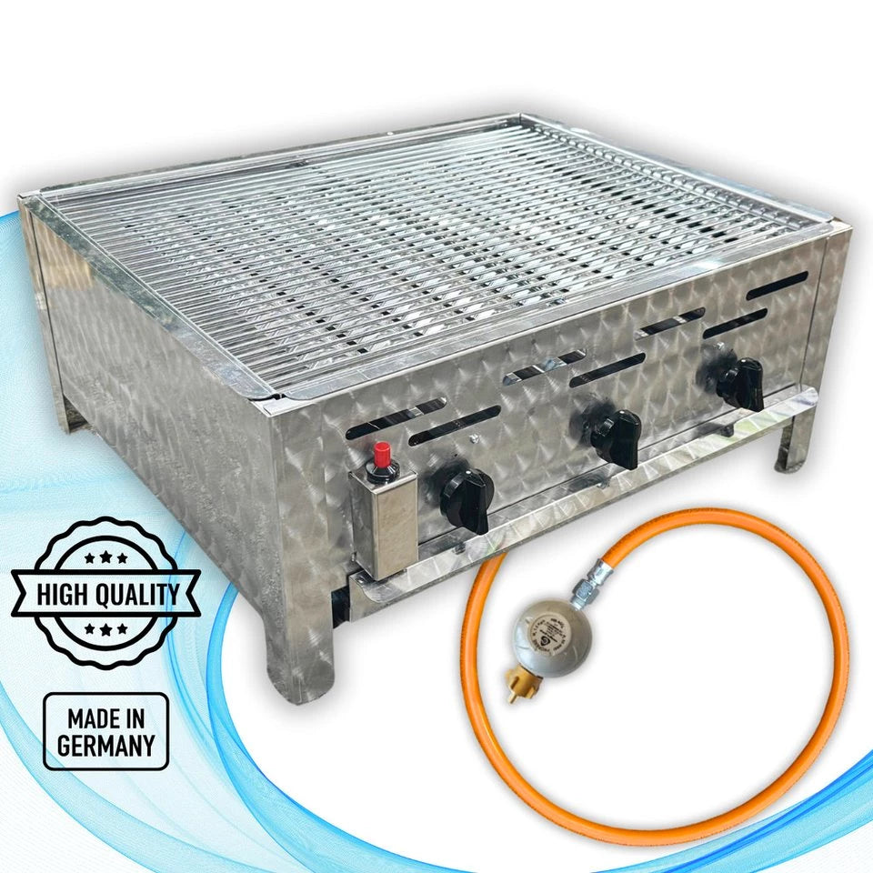 BlueCraft Gasgrill 3 flammig Brenner Edelstahl Gastrobräter Profi Gastrogasgrill mit Rost