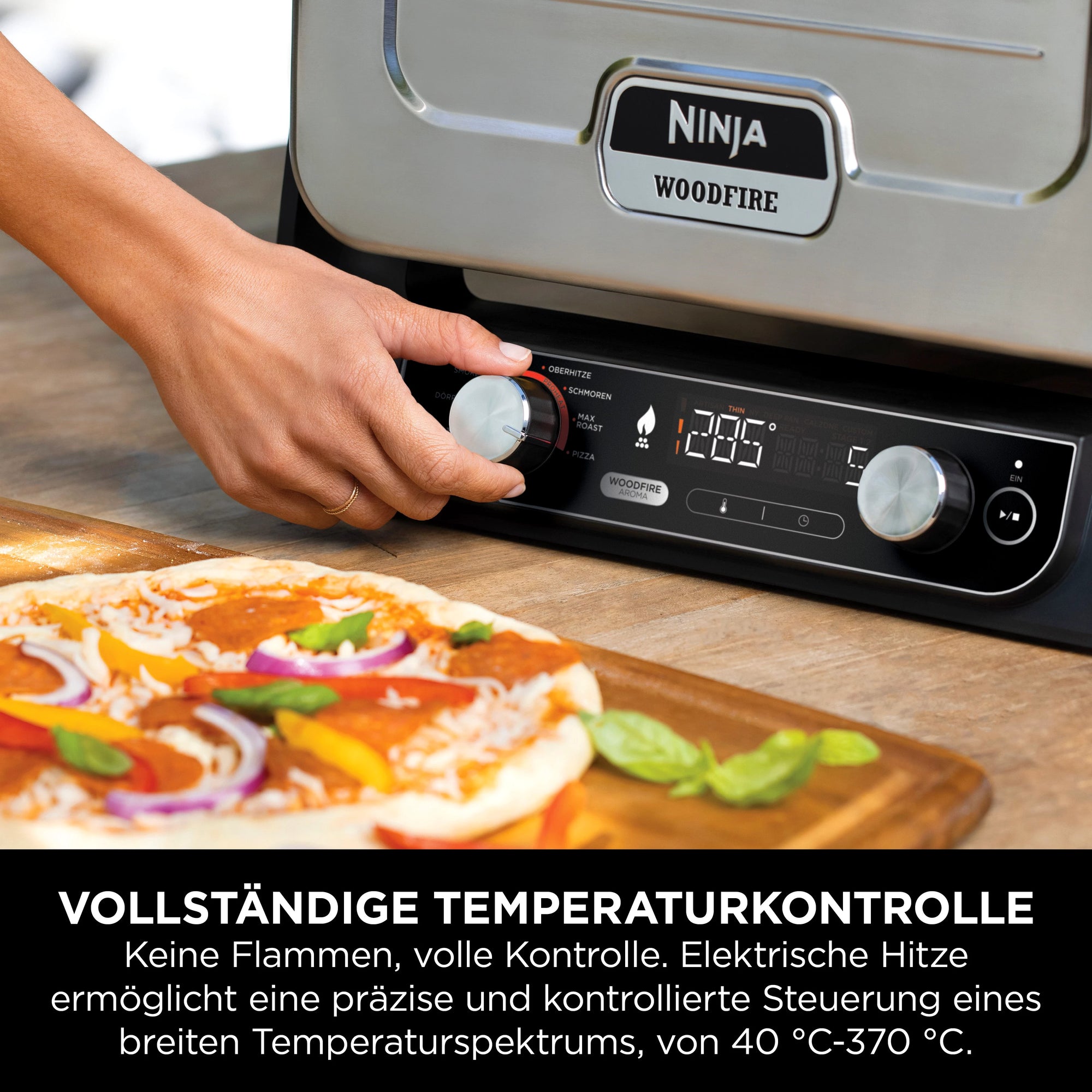 NINJA Multiofen OO101EU, Elektrischer Outdoor Pizzaofen und Smoker, 8-in-1: Pizza, Schmoren