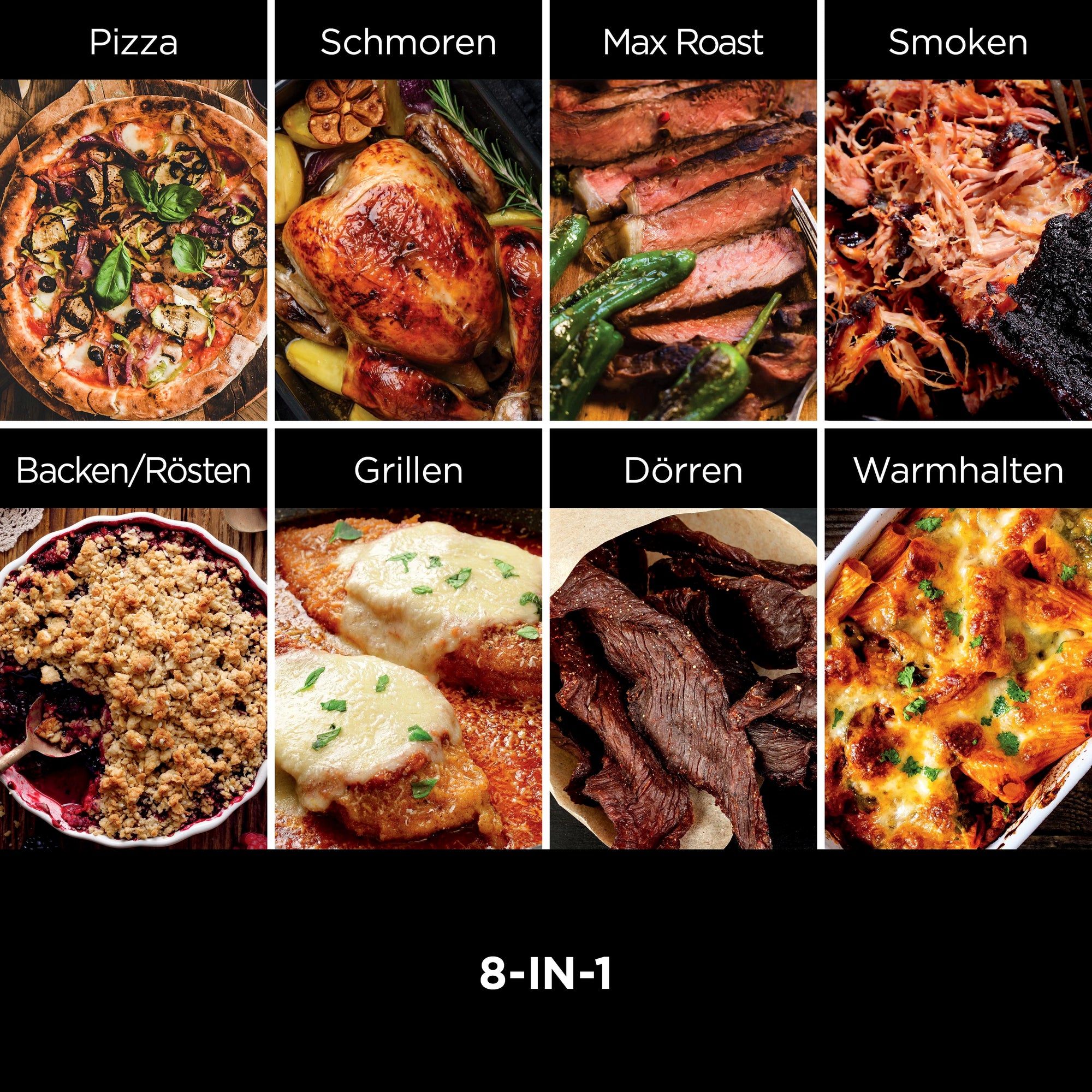 NINJA Multiofen OO101EU, Elektrischer Outdoor Pizzaofen und Smoker, 8-in-1: Pizza, Schmoren