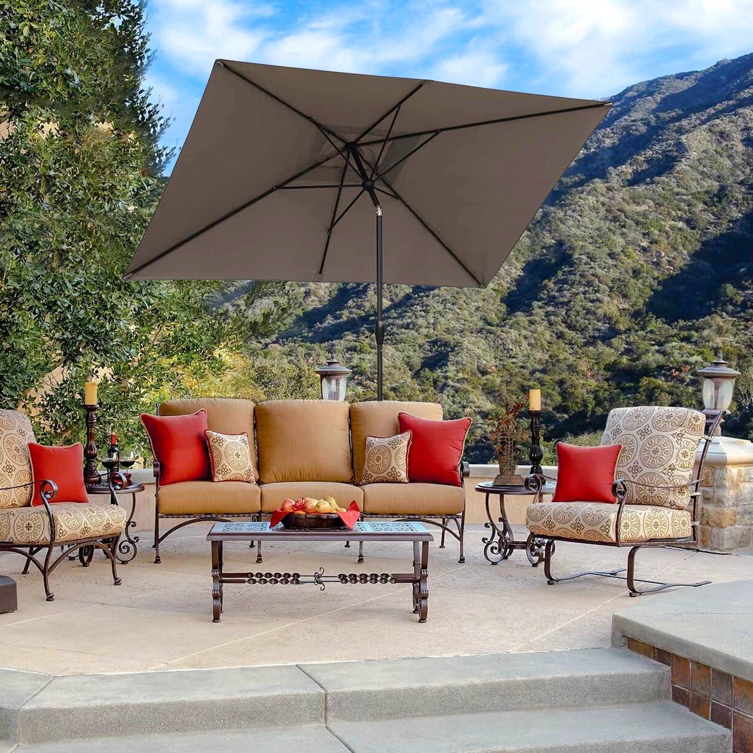 SEKEY Sonnenschirm Rechteckige Sonnenschirme Kippbar mit Kurbel Gartenschirm groß Sonnenschutz