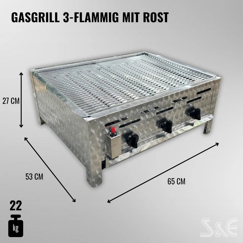 BlueCraft Gasgrill 3 flammig Brenner Edelstahl Gastrobräter Profi Gastrogasgrill mit Rost