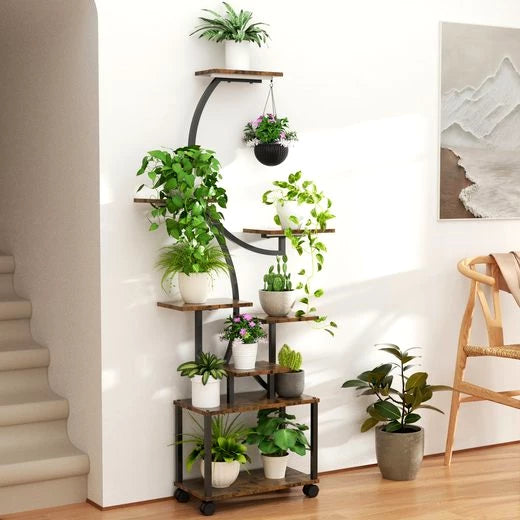 TWSOUL Blumenständer Pflanzenständer mit Wachstumslicht, 8 Ebenen Pflanzenregal 158 cm