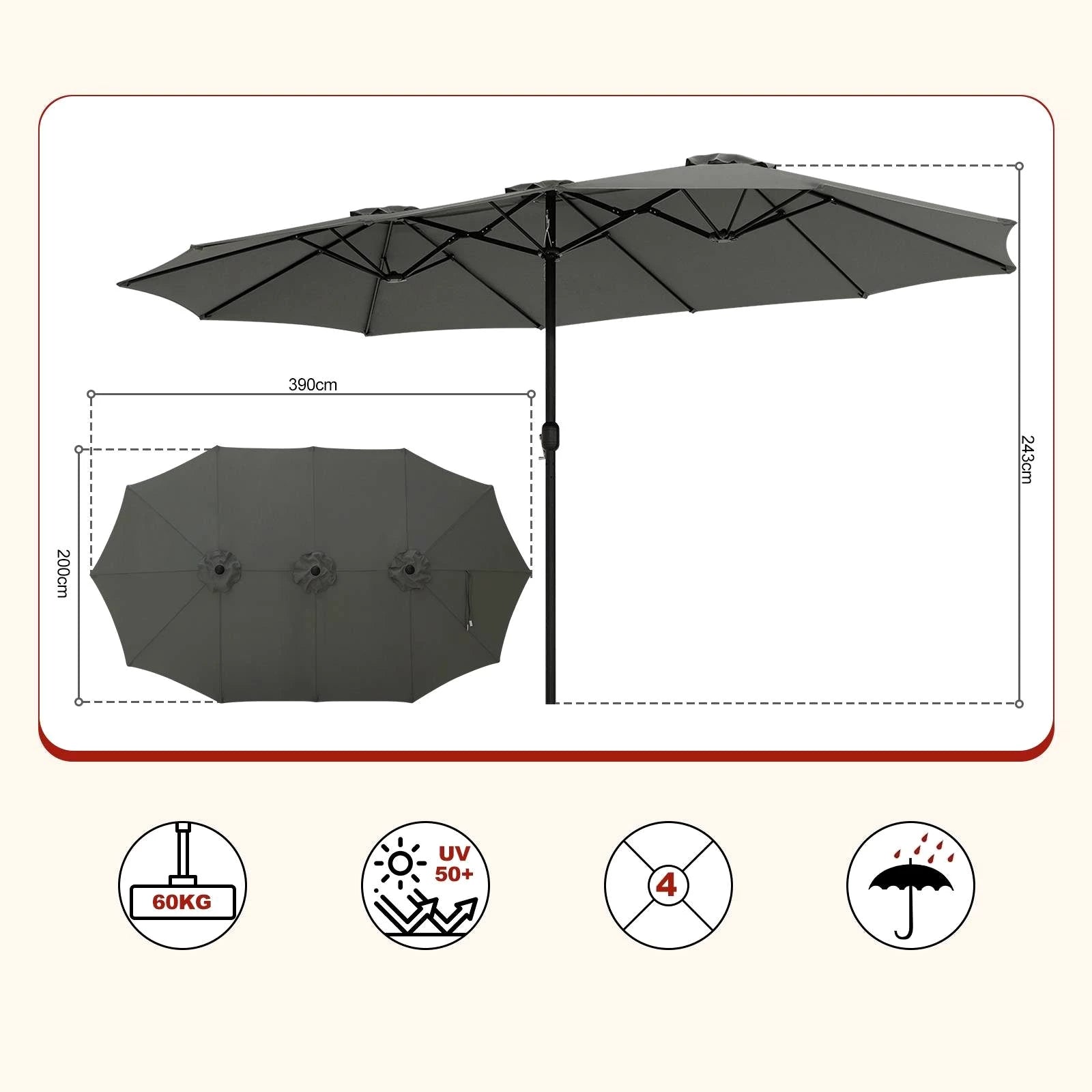 EUGAD Sonnenschirm, Outdoor-Sonnenschutz UPF50+, mit Kurbelmechanismus