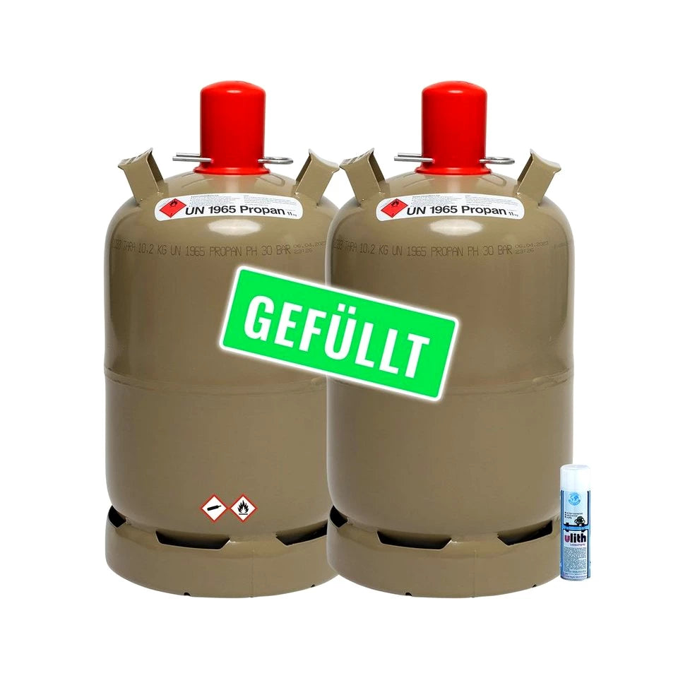 BlueCraft Camping-Gas, 11 kg, Propan Gas-Flasche gefüllt Eigentumsflasche Inkl. Lecksuchspray