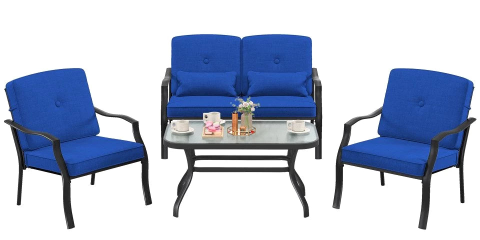 COSTWAY Gartenlounge-Set Balkonset , mit Sitz- &amp;Taillenkissen, wetterfest Metall für Garten