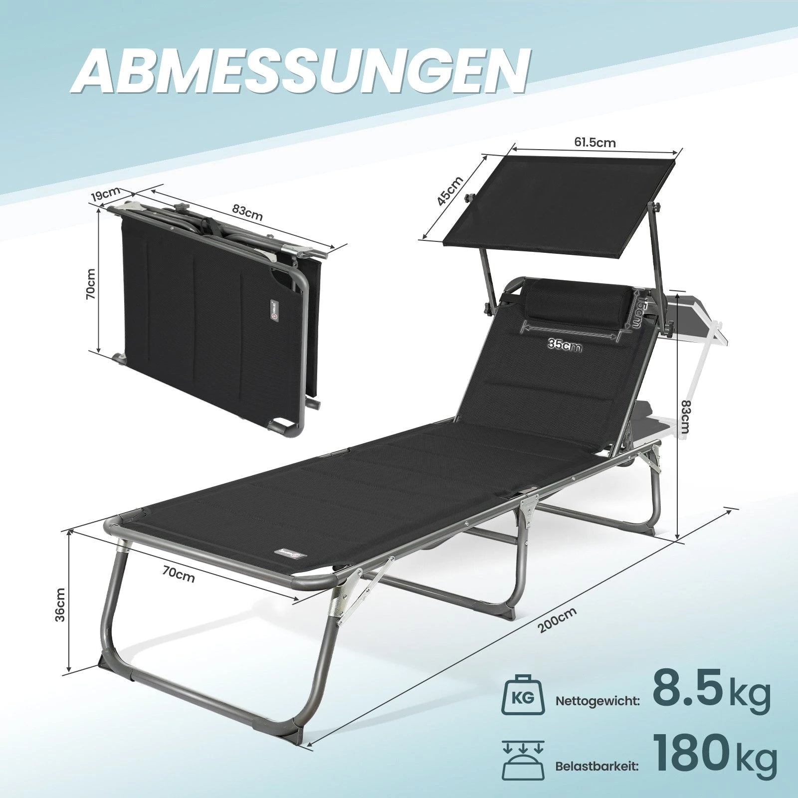 HOMECALL Gartenliege Sonnenliege AluLiege Liegestuhl Strandliege Liegen klappbar