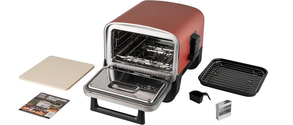 NINJA Multiofen OO101EU, Elektrischer Outdoor Pizzaofen und Smoker, 8-in-1: Pizza, Schmoren