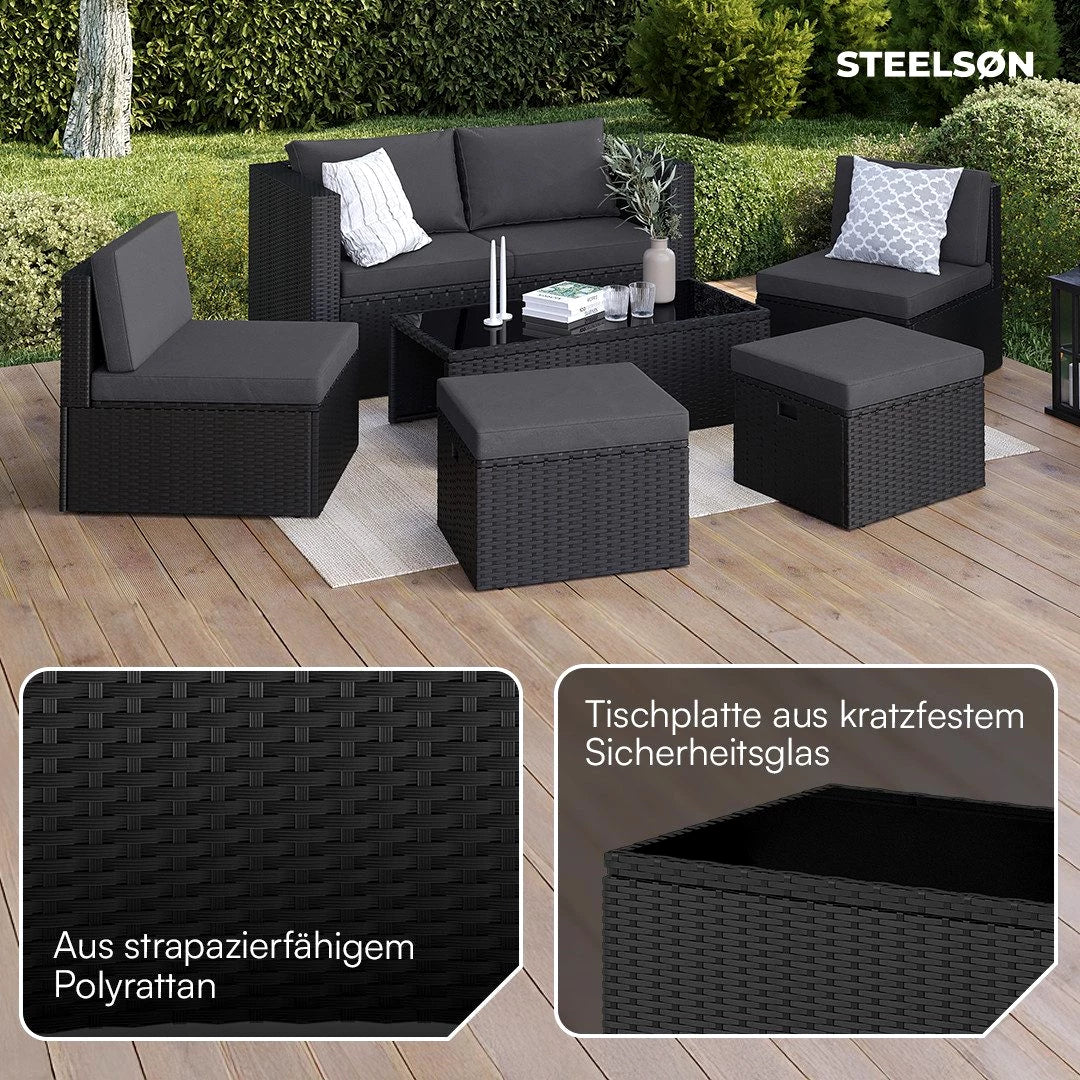 STEELSØN Gartenlounge-Set Noctura , Polyrattan Sitzgruppe, schwarz ... mehr